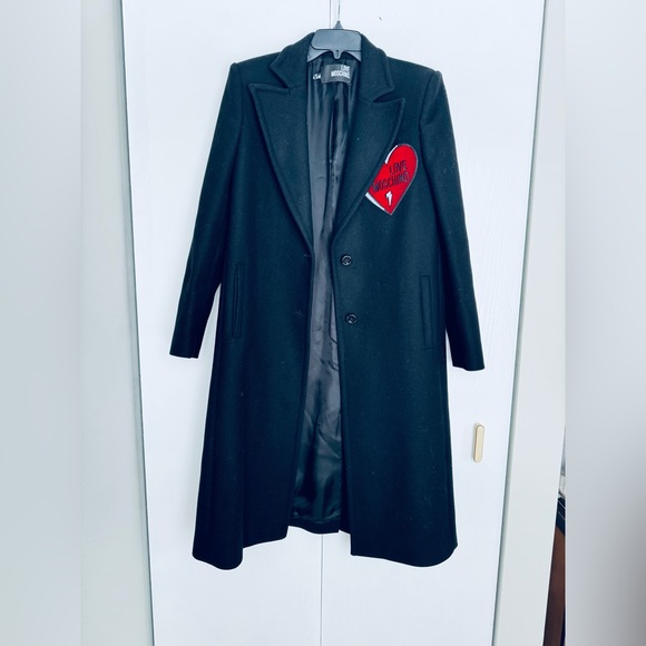 Love Moschino heart padded on chest wool blended black single breast coat - Picture 9 of 17